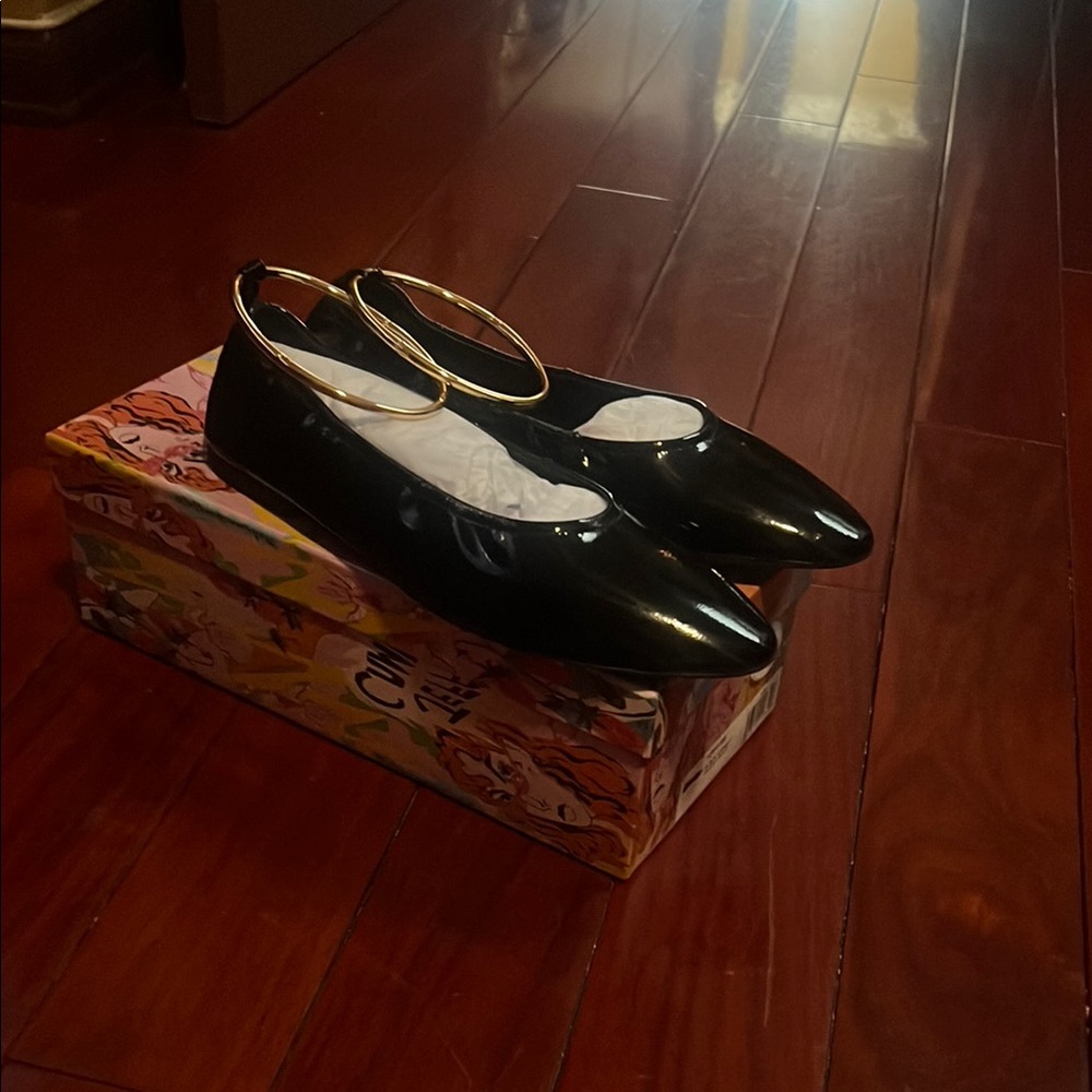 Jeffrey Campbell Black Flats with Gold Ankle Strap